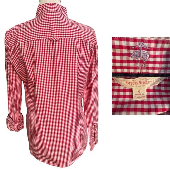 Brooks Brothers Red White Gingham Check Long Sleeve Button Down Shirt 6 EUC - Picture 3 of 10